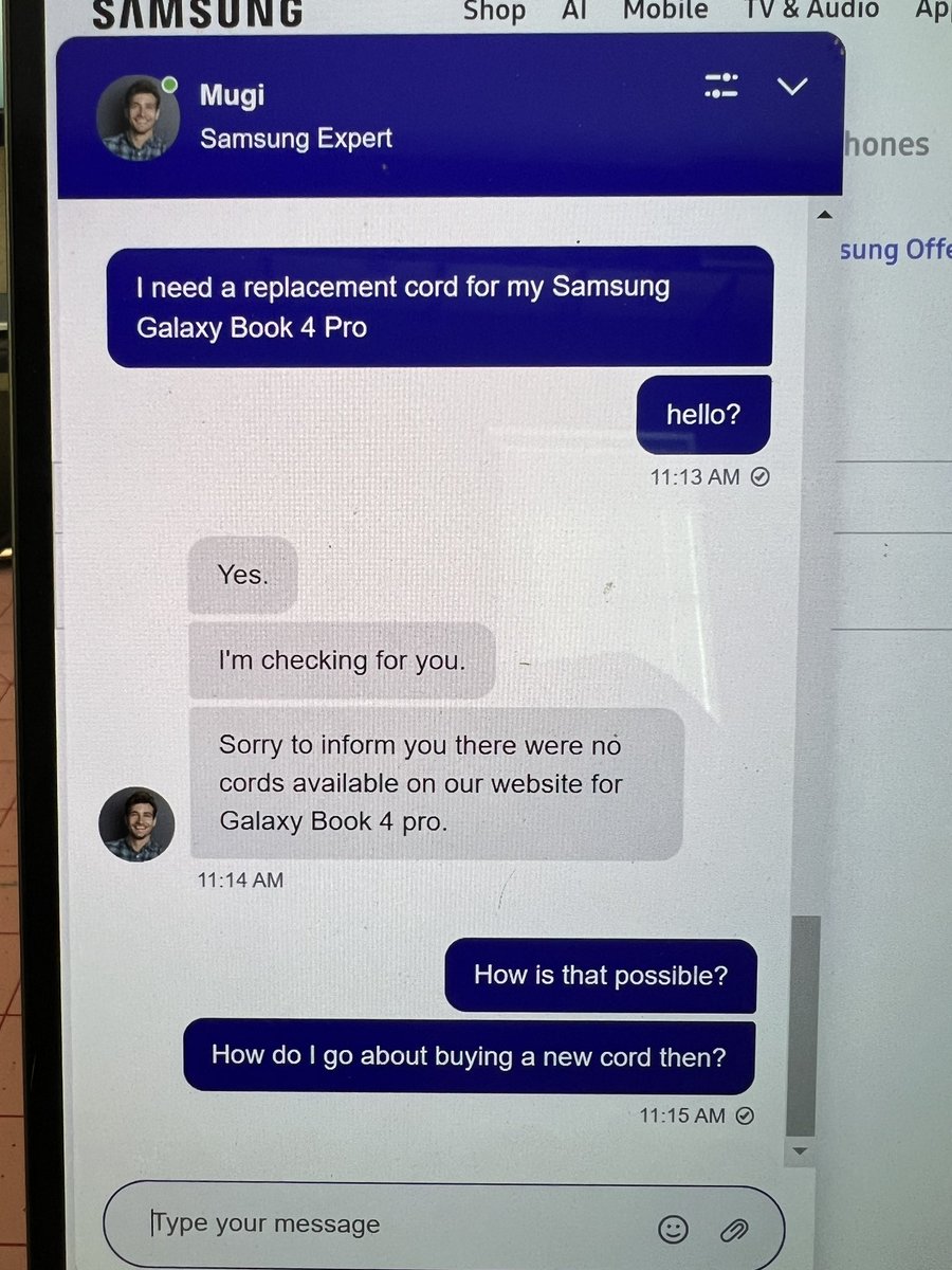 Lyssa_bby's tweet photo. @samsung how is this possible? Please tell me this “expert” is wrong? My computer is two months old and the cord got broken, and I don’t want to buy an aftermarket cord because I’ve had bad experiences. Also, there seems to be replacement cords on the UK website? Please advise. https://t.co/duxtP8dq9r