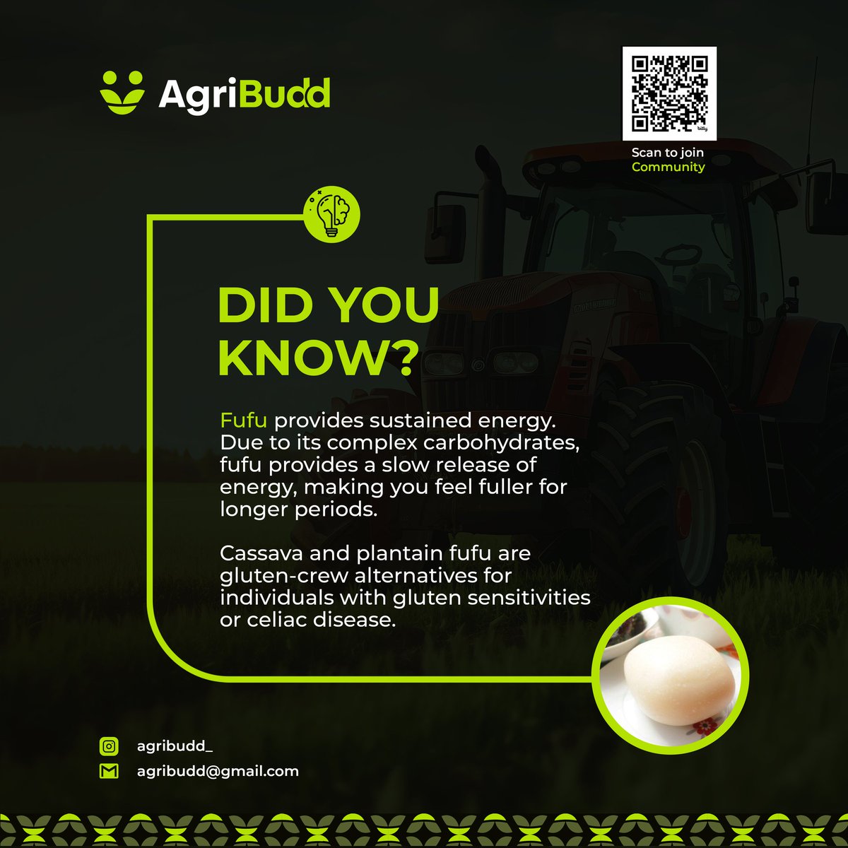 AgriBudd's tweet photo. Did you know that cassava and plantain fufu are gluten-crew alternatives for individuals with gluten sensitivities or celiac disease?
#agribuddiscoming
#funfacts
#agribuddfacts
#agribudd
#agribuddtotheworld
#buddingood
#innovative https://t.co/9J7oPn0sZc