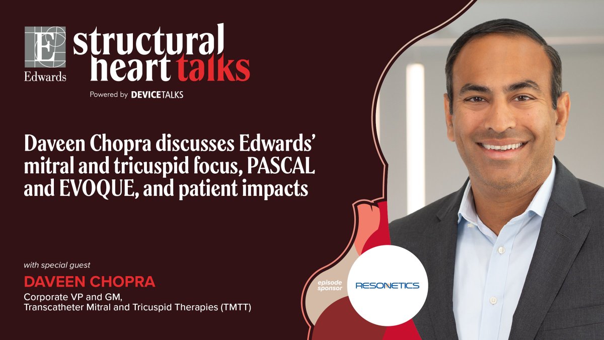 MassDevice's tweet image. In the inaugural episode of #StructuralHeartTalks, we sit down with Daveen Chopra, Corporate VP and GM of Transcatheter Mitral and Tricuspid Therapies (TMTT) at @EdwardsLifesci.

Thank you to @Resonetics for sponsoring this episode!

WATCH &amp;amp; LISTEN HERE: devicetalks.com/edwards-mitral…