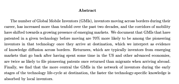 Dany Bahar 🌎🎗️ (@dany_bahar) on Twitter photo I'm thrilled that my paper "Global Mobile Inventors" has just been accepted at one of my favorite journals: The Journal of Development Economics! This is joint work with <a href="/prithwic/">Prithwiraj (Raj) Choudhury</a> <a href="/emiguelez/">Ernest Miguelez</a> and @SaraSgnr. Quick thread with findings 👇
1/9 I'm thrilled that my paper "Global Mobile Inventors" has just been accepted at one of my favorite journals: The Journal of Development Economics! This is joint work with <a href="/prithwic/">Prithwiraj (Raj) Choudhury</a> <a href="/emiguelez/">Ernest Miguelez</a> and @SaraSgnr. Quick thread with findings 👇
1/9