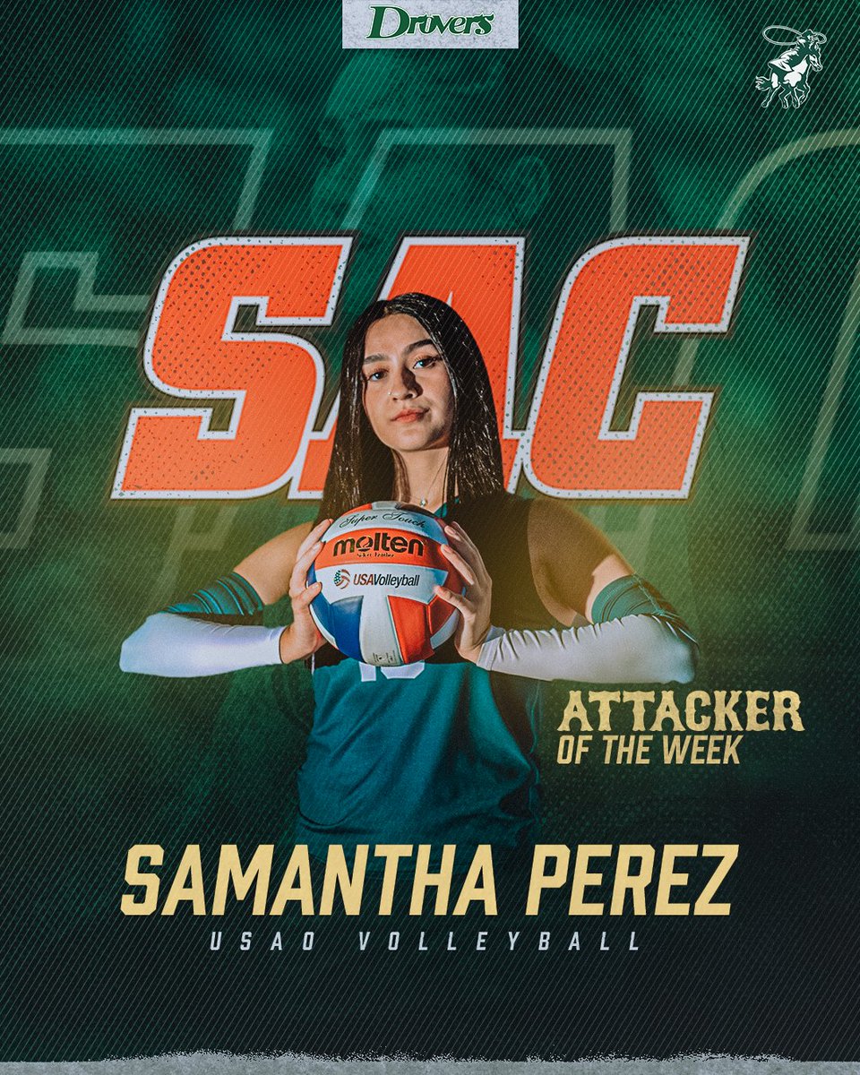 After tallying 32 kills and a .443 attack percentage in a pair of wins, Samantha Perez has been selected as the 𝗦𝗔𝗖 𝗔𝘁𝘁𝗮𝗰𝗸𝗲𝗿 𝗼𝗳 𝘁𝗵𝗲 𝗪𝗲𝗲𝗸‼️

#DroverDUB x #DroverNation🏇