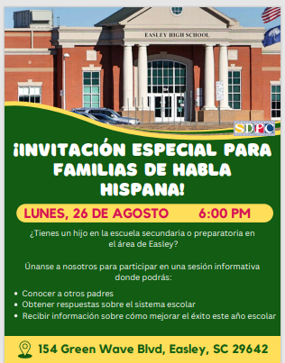 Invitación especial para familias de habla hispana. 
Lunes, 26 de agosto de 2024 a las 6:00 pm.