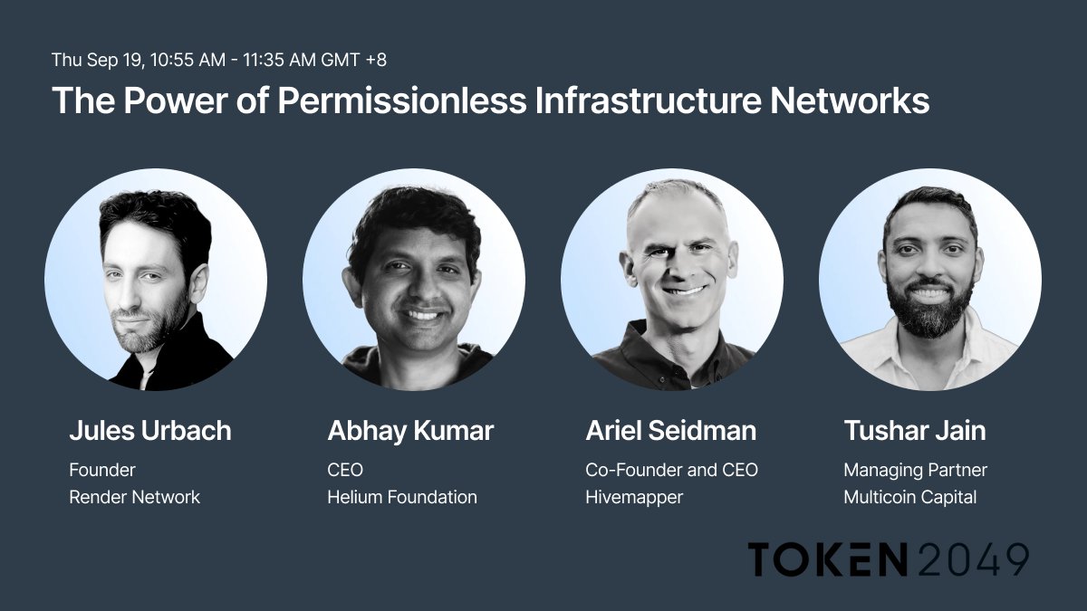 helium's tweet photo. Join the visionaries shaping the future of DePINs at @token2049 in Singapore! 🇸🇬

Hear from industry leaders @JulesUrbach, @Abhay, @aseidman, and @tushar_jain as they take the @OKX Main Stage to discuss their work in decentralized networks. This is your chance to gain exclusive insights from the teams driving @rendernetwork, @helium, @Hivemapper.

🗓 Date: Thursday, September 19
⏰ Time: 10:55 AM - 11:35 AM GMT+8
📍 Location: OKX Main Stage, @token2049

Don’t miss out on the future of decentralized networks—be there!

@rendernetwork, @helium, @Hivemapper, @multicoin