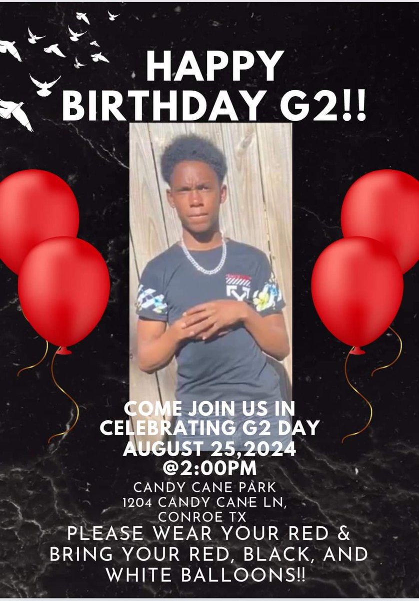 ItsPersonal247's tweet photo. Please share…we would like everyone to attend, to celebrate G2 Day!! 
EVERYONE IS WELCOME!! 

 In remembrance of G2, please join us and let us know how much he meant to you!! 

Wear your RED!! (That was his color)

Bring your balloons to release!! (Red,white and black!!)❤️🕊️ https://t.co/9GevWbzb46