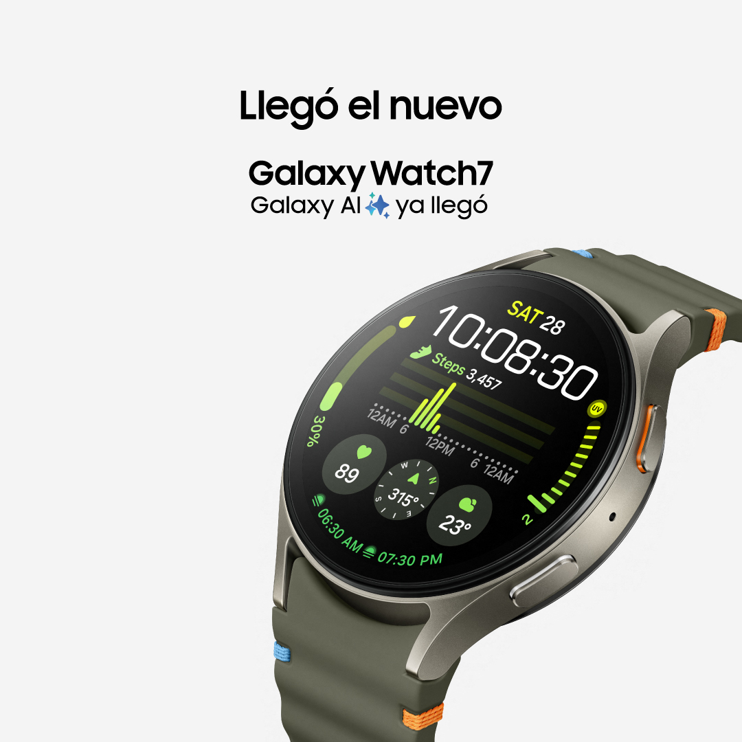¡Descubrí el nuevo #GalaxyWatch7. Con el sensor BioActive avanzado, controla tu frecuencia cardíaca, sigue tus entrenamientos y monitorea tu sueño como nunca antes.

#GalaxyAI