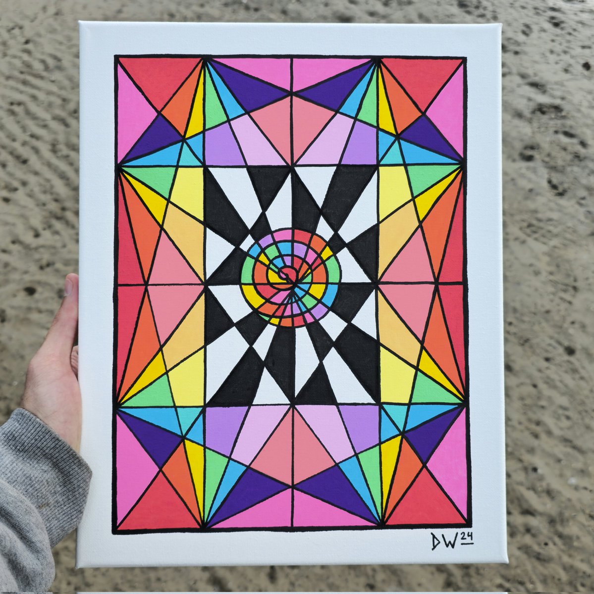 Check out this painting I did a few months ago! 
🤩🌈✌🏾
Let me know what you think, should I do prints of this design? 🤔💭
#abstractart #geometric #vibrant #painting