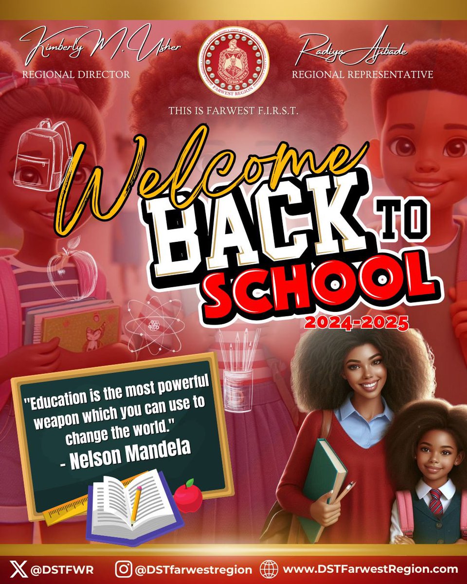 DSTFWR's tweet image. The Farwest Region of Delta Sigma Theta Sorority, Inc. extends our heartfelt wishes for a successful school year to all students, parents, guardians, and educators.

#ItTakesAVillage #scholarship  #FarwestFIRST #deltasigmatheta