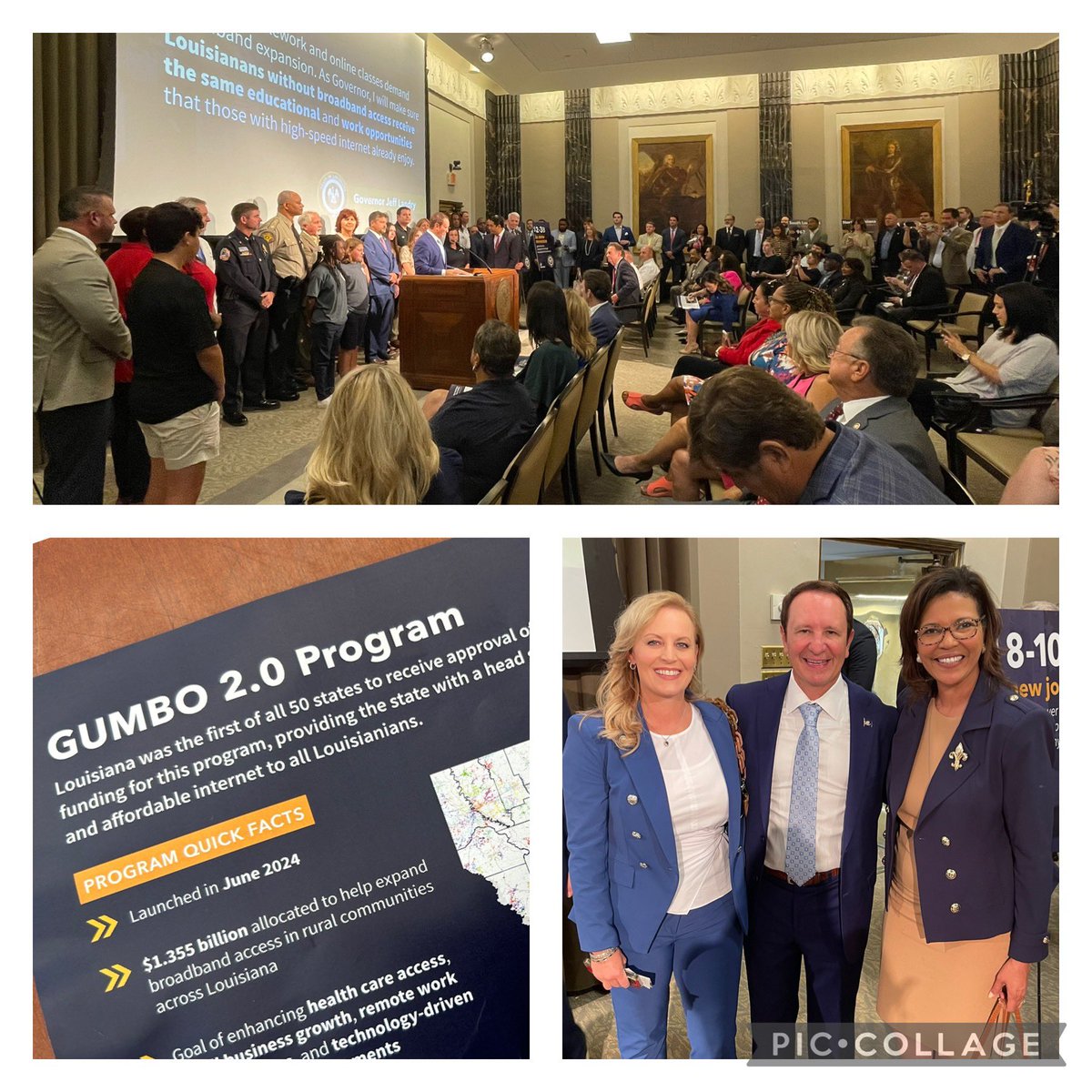 KimHunterReed's tweet photo. Happy to join Regent Cordell as @LAGovJeffLandry announced Gumbo 2.0 grants to erase the digital divide by delivering broadband to underserved communities across our state Plus plans to leverage it to improve access to education, healthcare & workforce too! #ConnectLa @VeneethI https://t.co/I0YImHlJeT