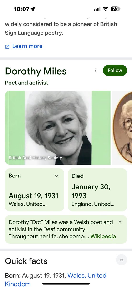 MarleeMatlin's tweet photo. How great that Google honored Deaf poet and actress Dorothy “Dot” Miles today with a #GoogleDoodle. https://t.co/oQsg8KRL2r