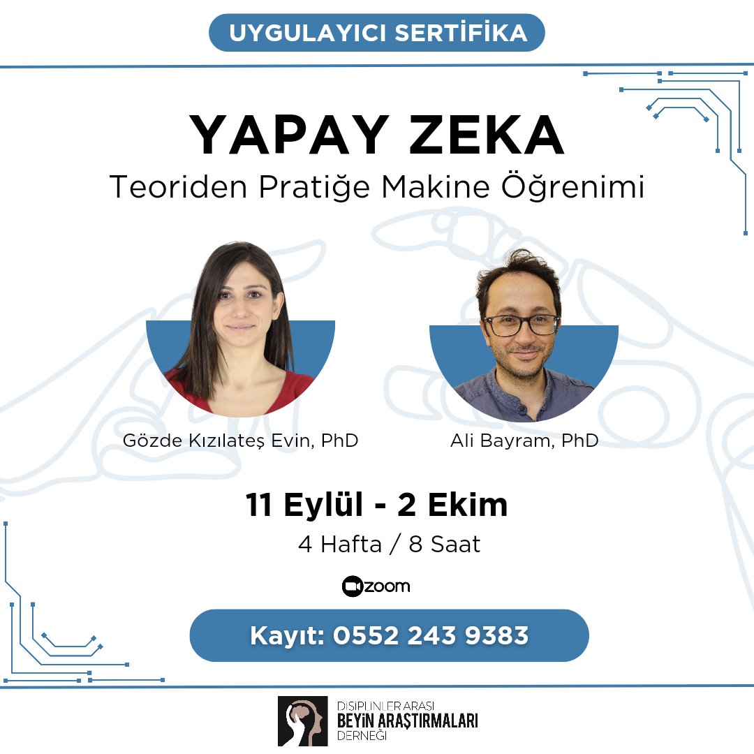 norobilim2018's tweet photo. Herkese iyi akşamlar 😊

Uygulayıcı sertifikalı Yapay Zeka eğitimimizin başlamasına 1 aydan kısa bir süre kaldı ve kontenjanımız doluyor.

Eğitimimiz hakkında daha fazla bilgi ve kayıt için bize 0552 243 9383 numarasından ulaşabilirsiniz 🌸

İyi haftalar dilerim 😊 https://t.co/h6SgTT5Uto