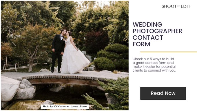 To convert more leads into clients, you’ve got to pay attention to your website’s contact form! 📝 Read the blog to discover how to create a client-friendly photography contact form that drives results.

👉 shootdotedit.com/blogs/news/wed…

#WeddingPhotographyContactForm #ShootDotEdit