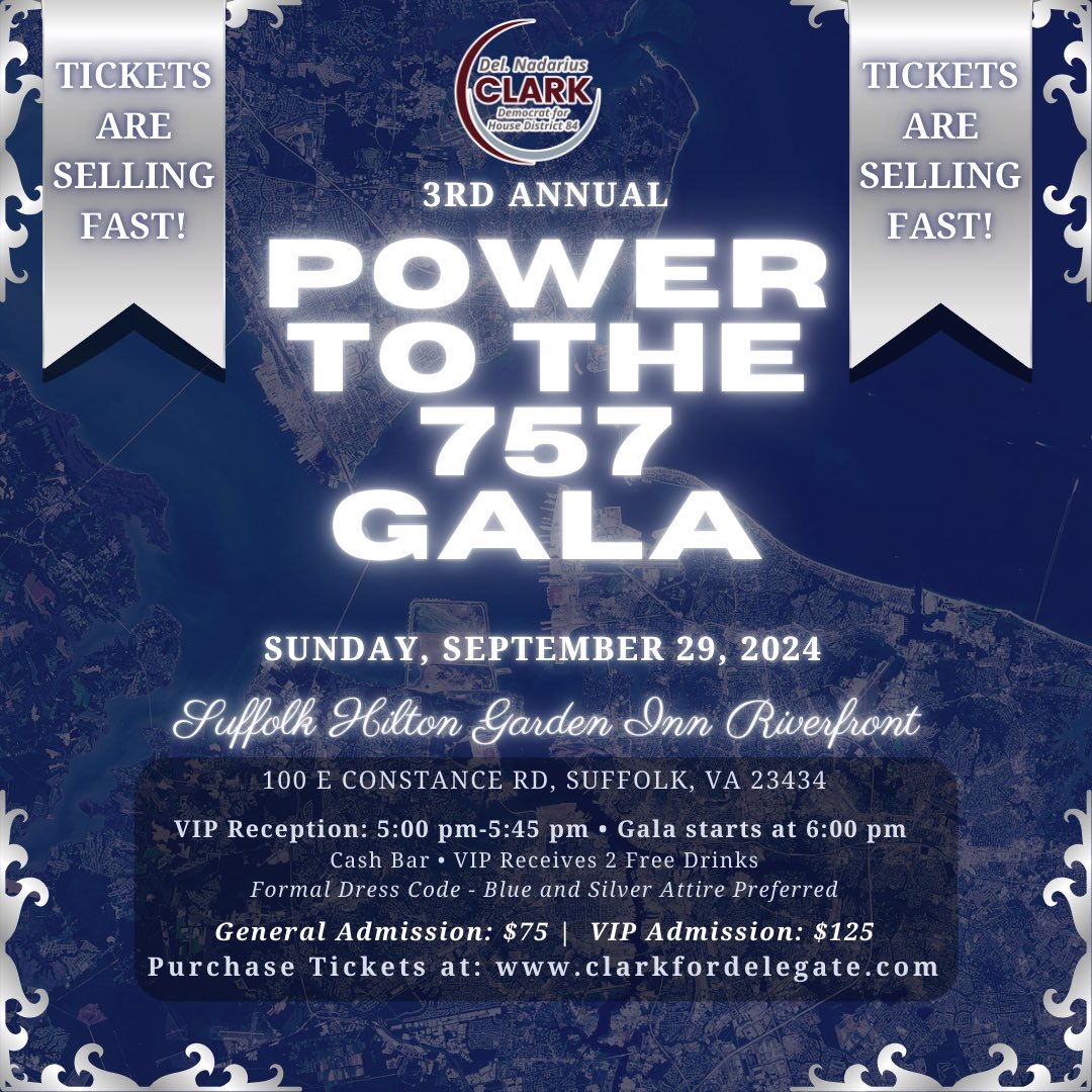 NadariusClarkVA's tweet photo. 🎟️ Tickets for the 3rd Annual Power to the 757 Gala are selling fast—don’t miss your chance to be part of this incredible event! Grab yours now at https://t.co/Ro6IKFTnTa before they’re gone! 🌟 #PowerToThe757 #GalaNight #GetYourTickets https://t.co/lDIPBRAPoi