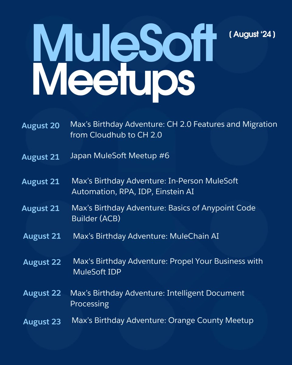 MuleSoft's tweet photo. No plans? No problem. Check out the #MuleSoftMeetups happening around the world this week: https://t.co/T0OJi8bxEO https://t.co/zxXKT4SJSB