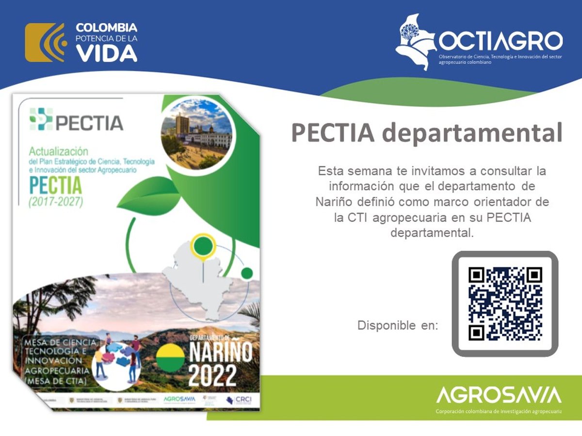 ATALinkata's tweet photo. 🌱🔬 ¡Hola, amantes del agro! Descubran el Plan Estratégico de CTI Agropecuaria (Pectia) de Nariño y cómo se impulsa la CTIA en el departamento
¡Accede aquí! https://t.co/lCMbt9f1YW 🌿
💪 Comparte y hagamos crecer el sector. #Pectia #Nariño #CTIA https://t.co/NT1qypf542
