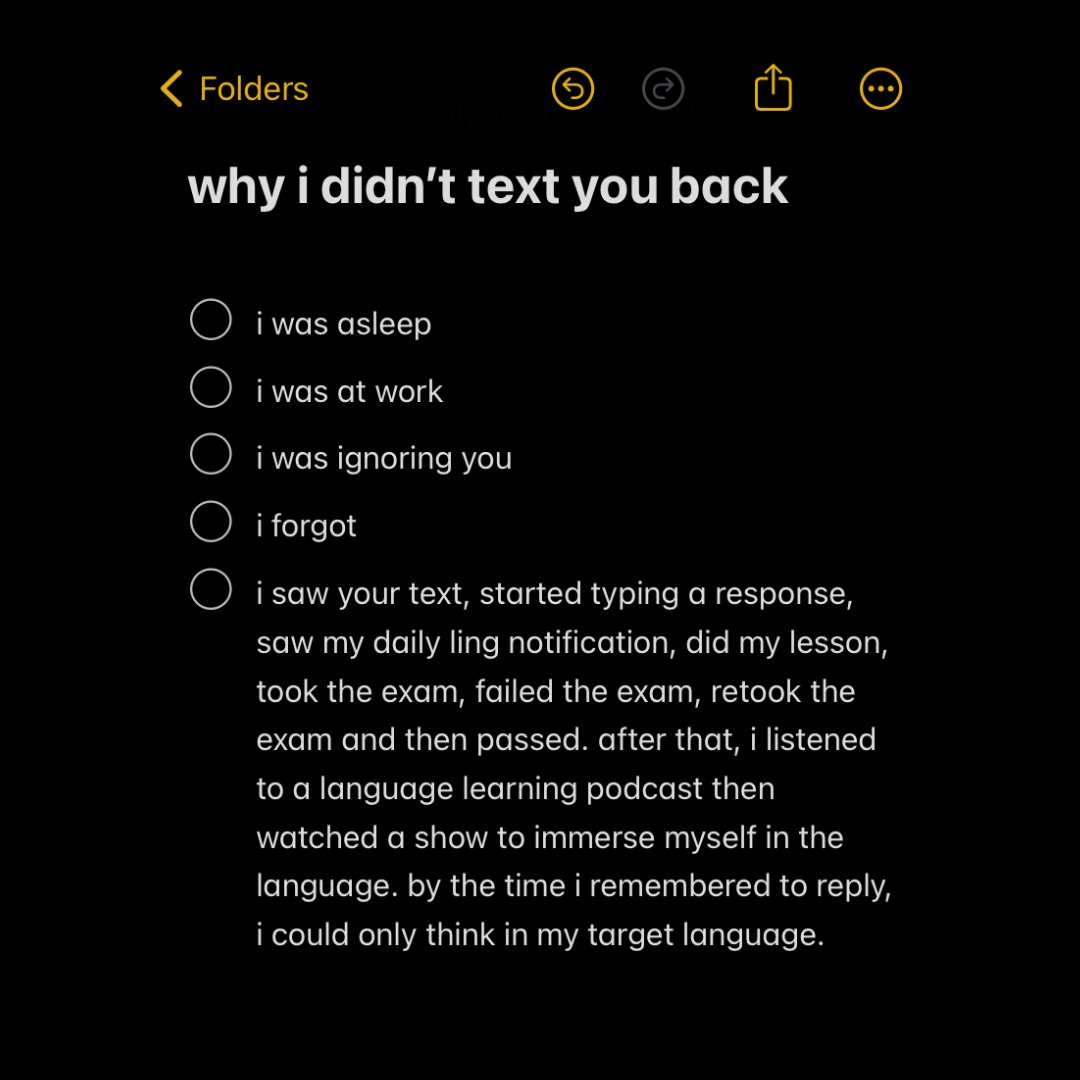 the real reason why i never texted you back

#langtwt #languagememe
