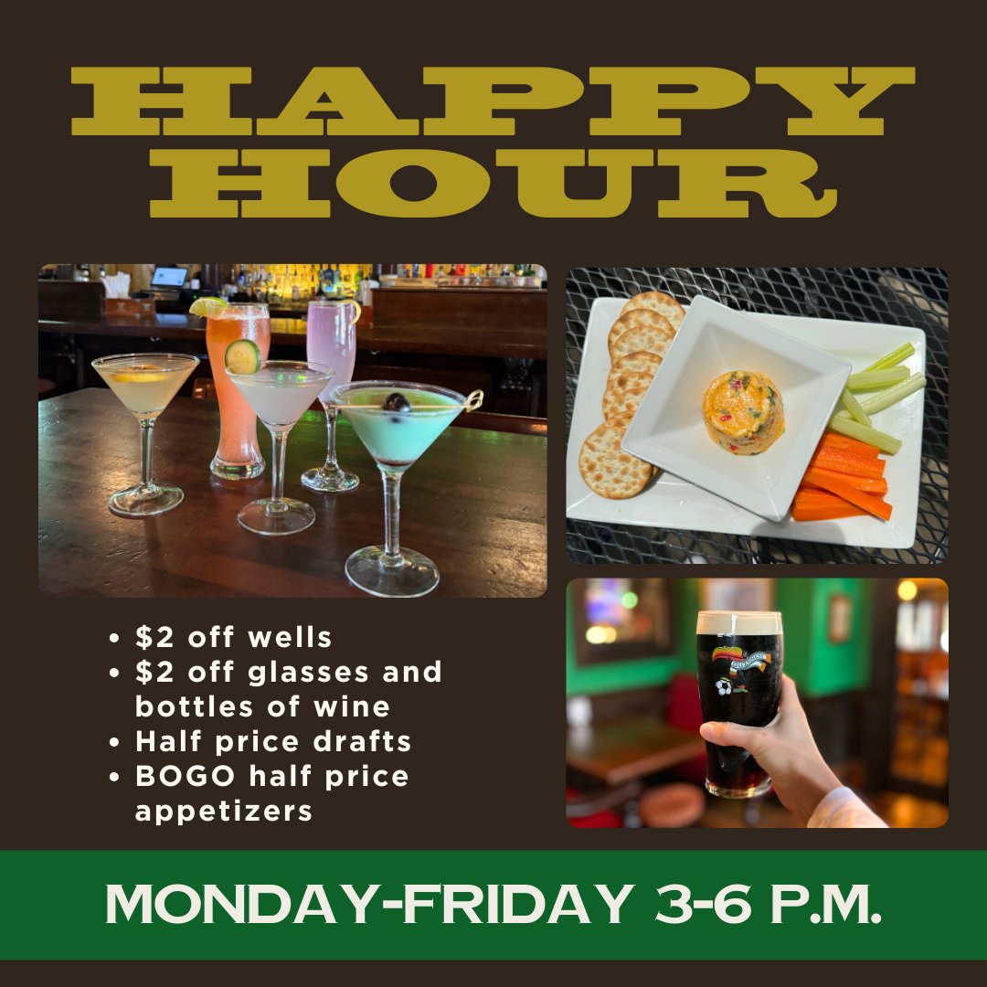 Have a seat and kick up your feet – we'll see you at the pub for happy hour from 3-6!