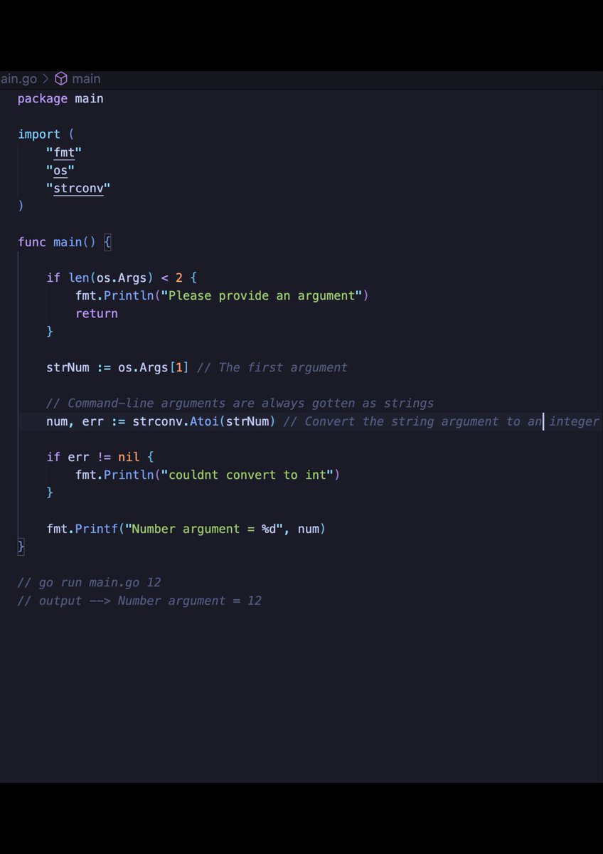 GoWithGolang's tweet image. Here’s a basic demonstration of how to retrieve command-line arguments using Go’s &quot;os.Args&quot;. For a more detailed explanation, you can give this a read -- 

github.com/saianand32/go-…

#golang #CodingJourney