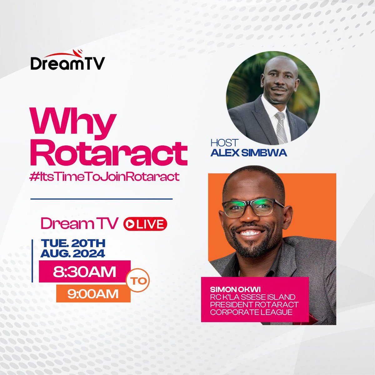 kanosug's tweet photo. Don't miss an informative discussion about “WHY ROTARACT” 
 Tomorrow live on @dreamtvug and Bunyoro TV from  8:30AM as our IPP @CarolyneBavuga and Gen. @SimonOkwi1  share their insights and experiences on why Rotaract is the ideal platform for young professionals.#ItsTimeToJoinRotaract