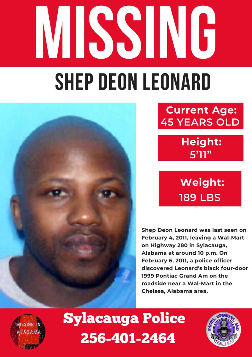 FactsOpRealTalk's tweet photo. #ShepDeonLeonard #MissingPosterMonday #MissingInAlabama #MISSINGPERSON https://t.co/t4fEIa8qiO