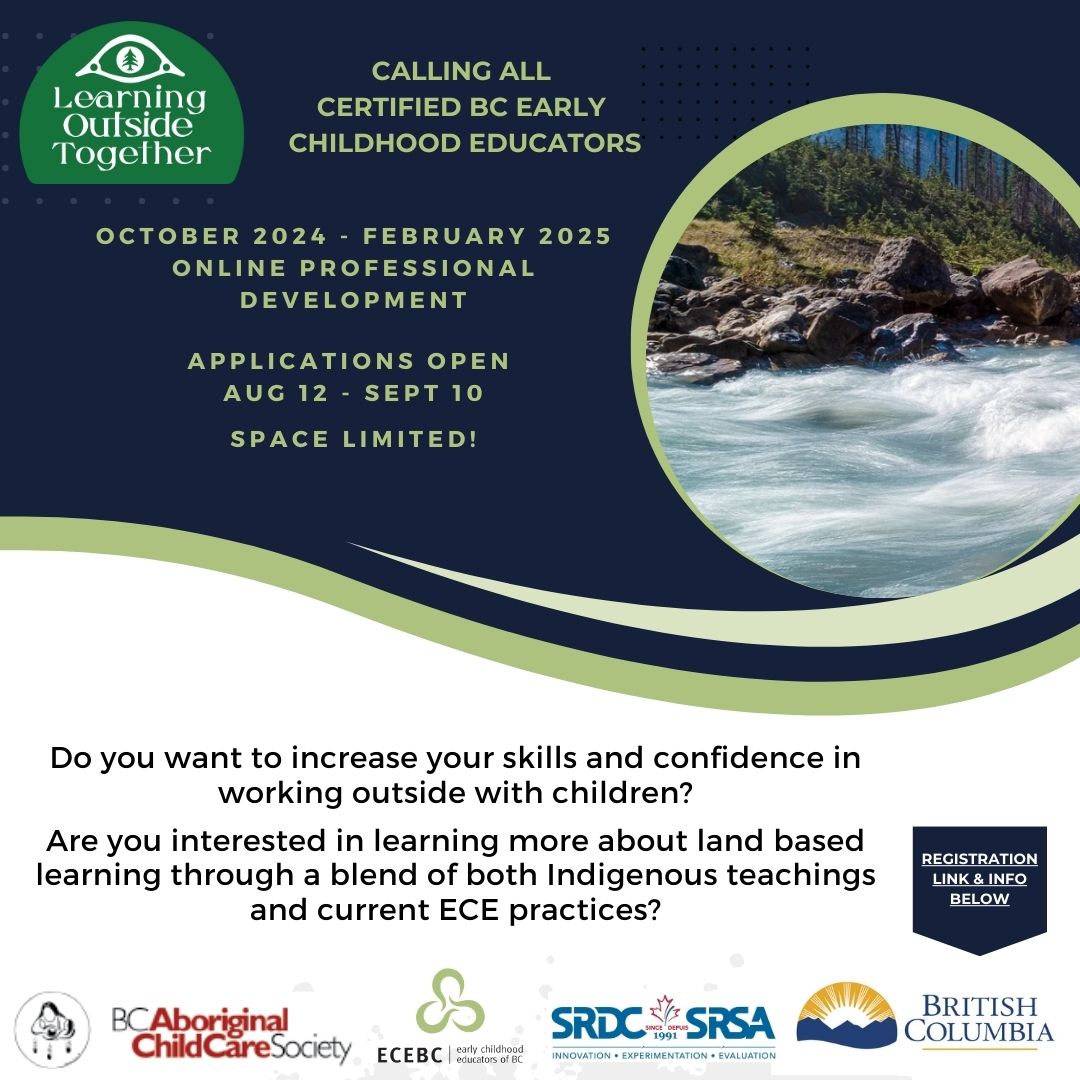 BCACCS's tweet image. 📣 Calling All Certified BC Early Childhood Educators 📣 Register for the free online course &quot;Learning Outside Together&quot;

Applications open: August 12 - September 10, 2024

Register here: forms.office.com/pages/response…