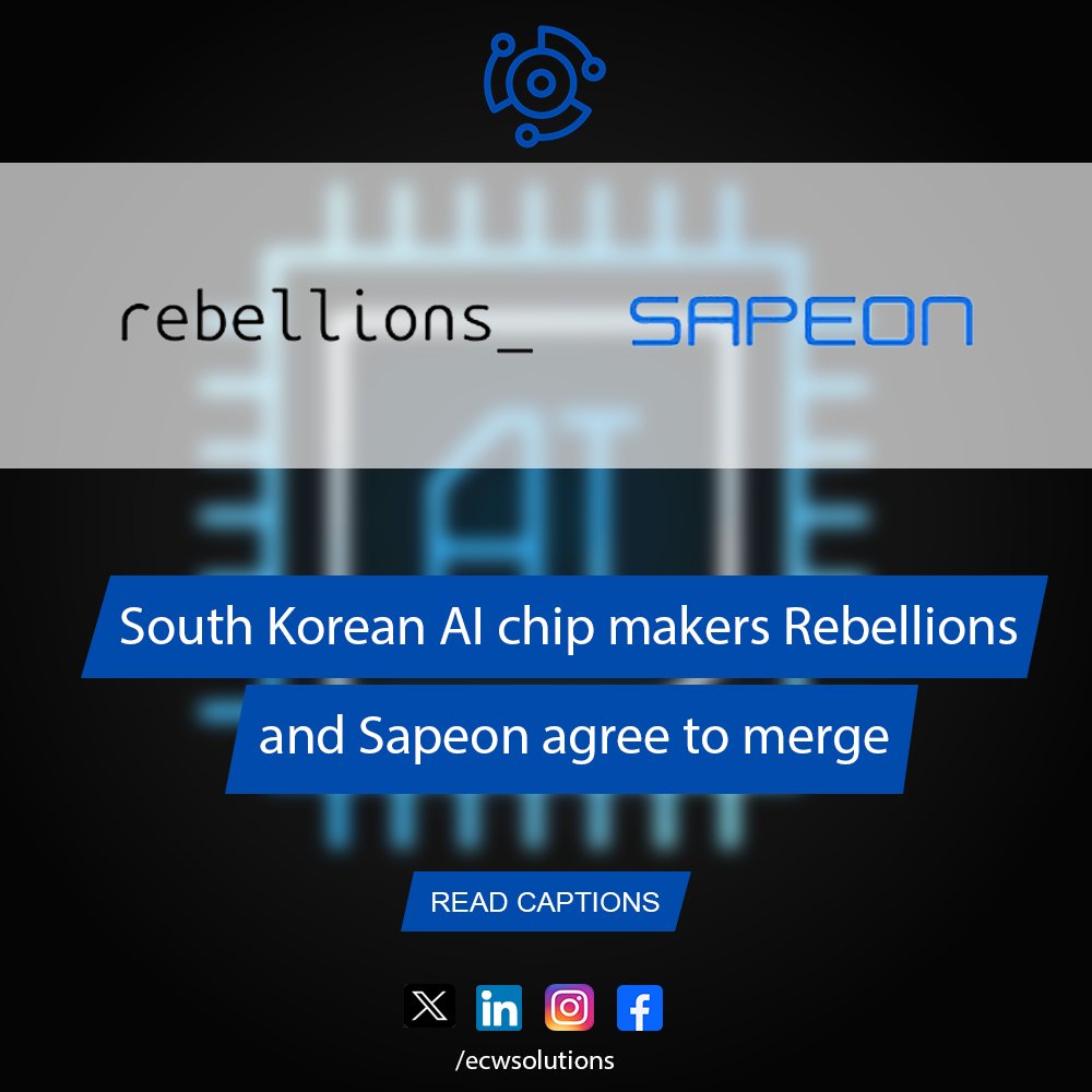 ECWSolutions's tweet photo. We're excited to share that two leading South Korean AI chip makers, Rebellions Inc and Sapeon Korea Inc, have just announced a merger! 
This powerful collaboration marks a significant step forward in the global AI race, 
#AI #TechNews #Innovation #Rebellions #Sapeon #SKTelecom https://t.co/eoKTfTck5r