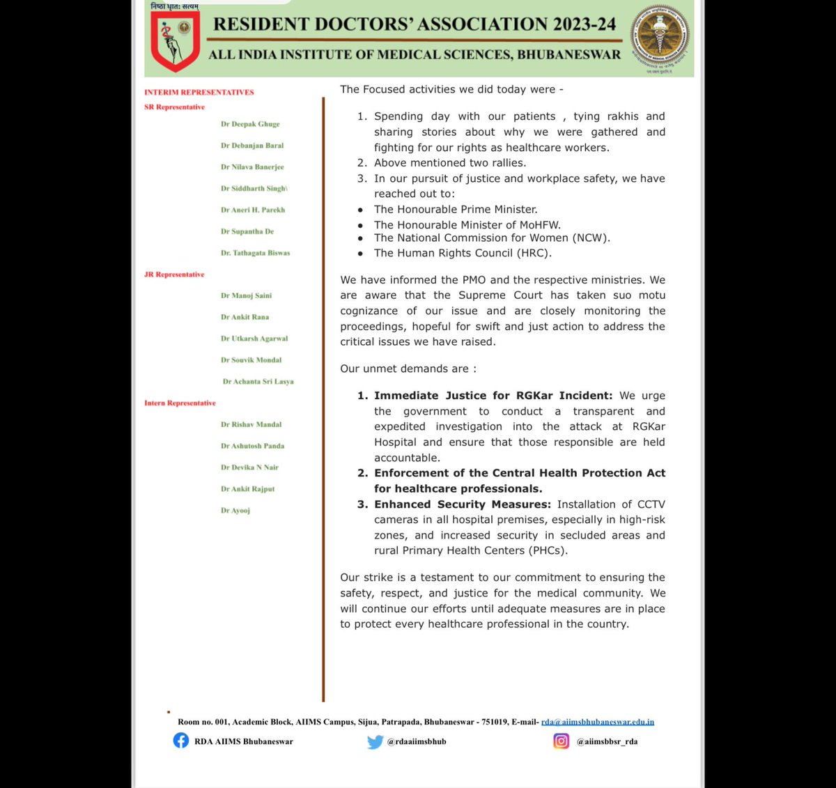 And the strike continues! Awaiting the hearing of the supreme court on the case, the fight for justice and safety of healthcare workers strives on.
<a href="/PMOIndia/">PMO India</a> <a href="/MoHFW_INDIA/">Ministry of Health</a> 
#BENGAL_HORROR #doctorstrike #JusticeForRGKar #WeWantJusticeRightNow #CentralProtectionAct