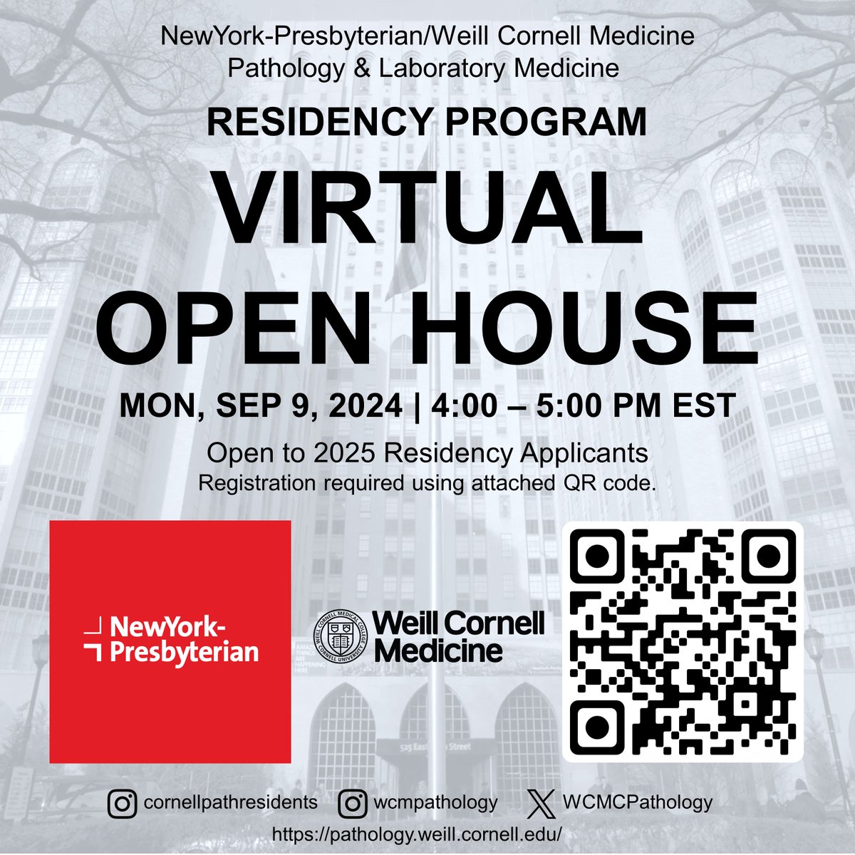 WCMCPathology's tweet photo. Interested in finding the right #pathology residency for you? 

Join us for our next @WCMCPathology virtual open house for prospective residency applicants, and hear from our program director &amp; current residents. #PathTwitter

Monday Sept 9th at 4 pm.

https://t.co/78vYIzuD99 https://t.co/iVYh0J0UEh