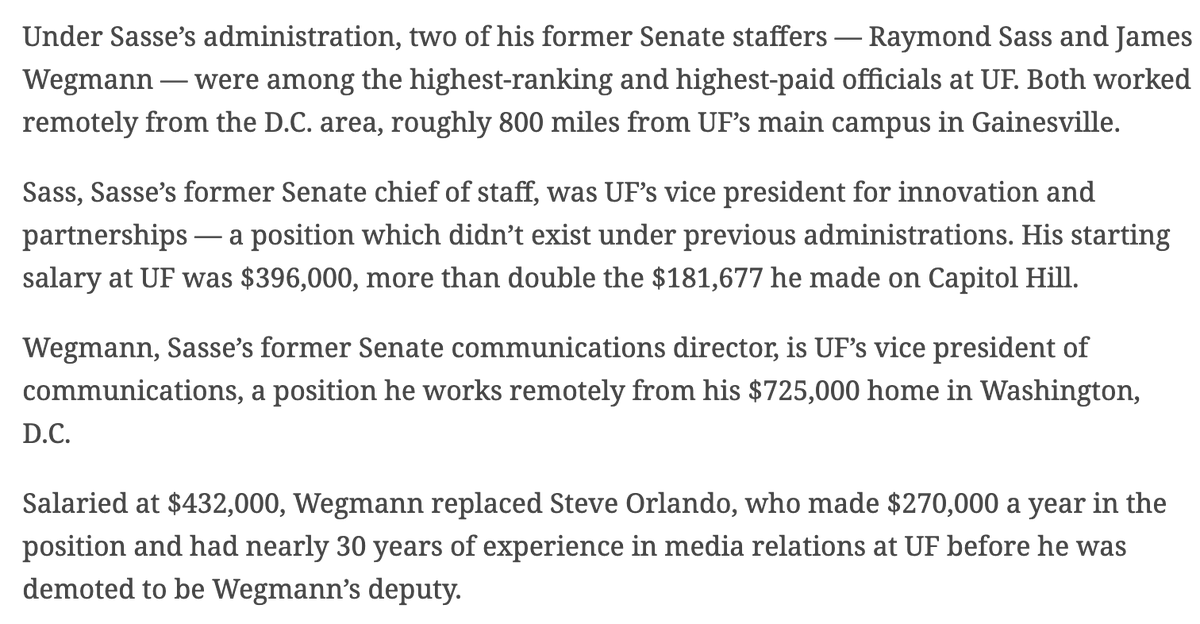 Ike_Saul's tweet photo. This is an absolutely bonkers story about how former Nebraska Sen. Ben Sasse has spent millions of dollars as U of Florida's new president hiring his former staffers for made-up, insanely high paid *remote* jobs at the university. https://t.co/1kdfmUhzKj https://t.co/5BSHYI2RDt