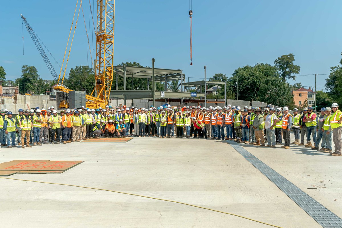 ClarkBuilds's tweet photo. Clark joined @WMATA in celebrating a significant milestone in the construction of the WMATA Northern Bus Garage as we begin erecting the facility’s steel structure. 🚍 #ClarkBuildsDC https://t.co/k34nOmeppQ