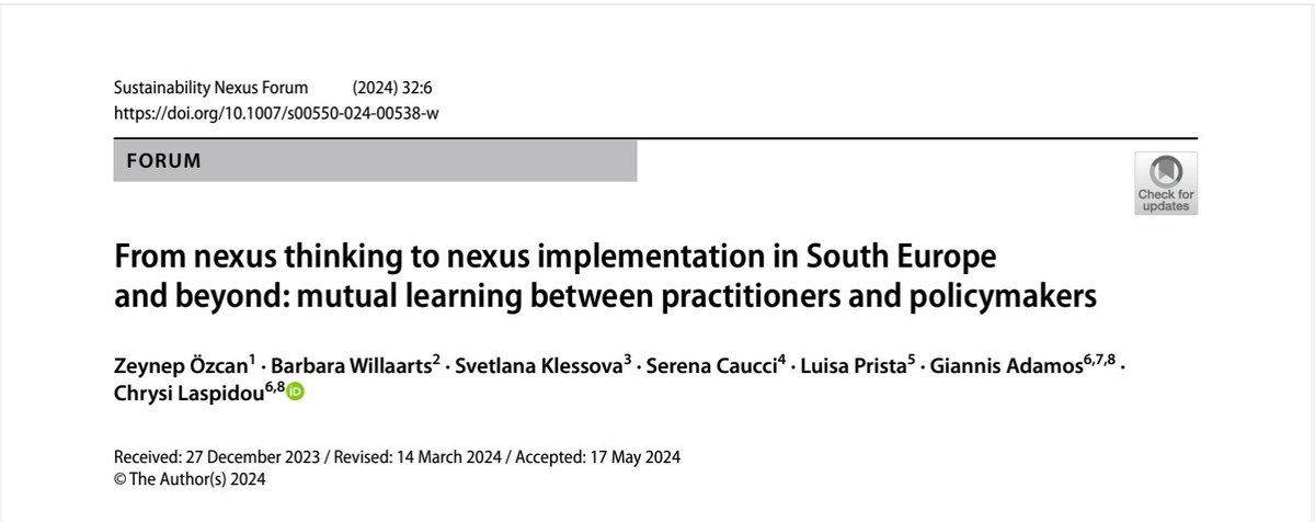 Chrysi Laspidou (@claspidou) on Twitter photo Happy to see our article finally in print! It contains all our results from our great #WEFE Nexus forum in Split, Croatia last year! <a href="/NexusNet_CA/">NEXUSNET_COST-Action</a> made this happen and has been influential to many stakeholders! Watch for more such outcomes! Check it out! doi.org/10.1007/s00550… Happy to see our article finally in print! It contains all our results from our great #WEFE Nexus forum in Split, Croatia last year! <a href="/NexusNet_CA/">NEXUSNET_COST-Action</a> made this happen and has been influential to many stakeholders! Watch for more such outcomes! Check it out! doi.org/10.1007/s00550…