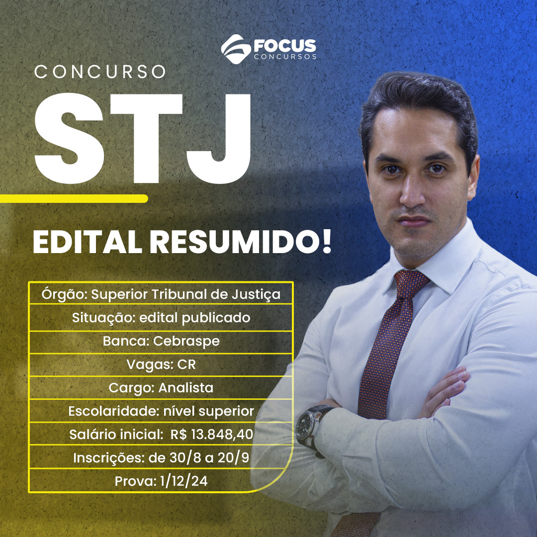 Foi publicado o edital do Concurso STJ!

👉 Intensifique a sua preparação e conquiste sua vaga com o único curso completo que vai te ajudar a ser aprovado:
focusconcursos.com.br/busca?search=s…

#focusconcursospúblicos #concursospublicos #aprovacao #STJ