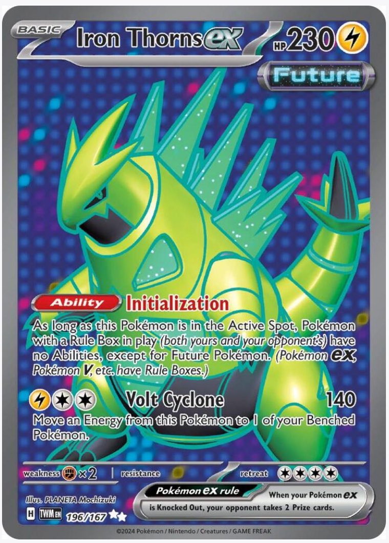 Irons thorns is a terribly designed card that removes a huge part of what makes the TCG so amazing to play at a high level. Top player skill expression goes out the window. Anyone could do well with thorns, just roll heads and find energy…dumb. cologne rotates soon 👎🏼