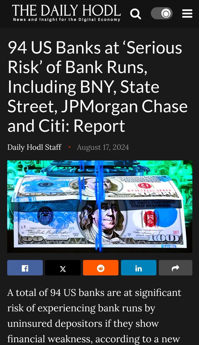 shanobido47's tweet photo. 94 #Banks at Serious Risk of #Bankruns, Including BNY, State Street, #JPMorgan Chase & Citi: Report, 🚨Uninsured Deposits🚨
#FDIC #Bailin #BankingCrisis #Debt #default #Money #Gold🥇 #Silver🥈 #Silversqueeze #economy #Stockmarket #Bitcoin #Crypto #Cash
https://t.co/AYy0M5OxH1 https://t.co/NJvtTfk2Da