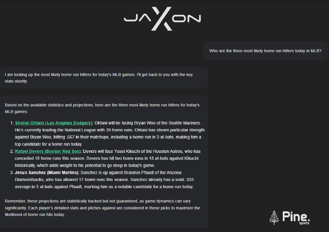 #jaXon Beta Access Giveaway #4!
⭐LIKE, FOLLOW, AND REPOST TO ENTER ⭐

🚀 Monday Night Home Runs from #jaXon! 

🎯Shohei Ohtani (+155)
🎯Rafael Devers (+425)
🎯Jesus Sanchez (+500)

Have you joined the #jaXon waitlist yet? Sign up below!
🔗forms.gle/QHNBfdoDkXRMde…

#GamblingX