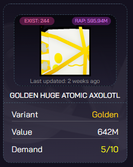 Selling my Huge Golden Atomic Axolotl. Retweets appreciated! #PetSimulator99 #PetSim99 #PS99 #Roblox #BigGames