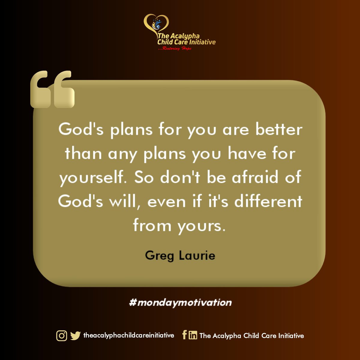 TACCInitiative's tweet photo. Trust in God, He knows best💯

#mondaymotivation
#restoringhope
#TACCINigeria https://t.co/tL52YTxaDx