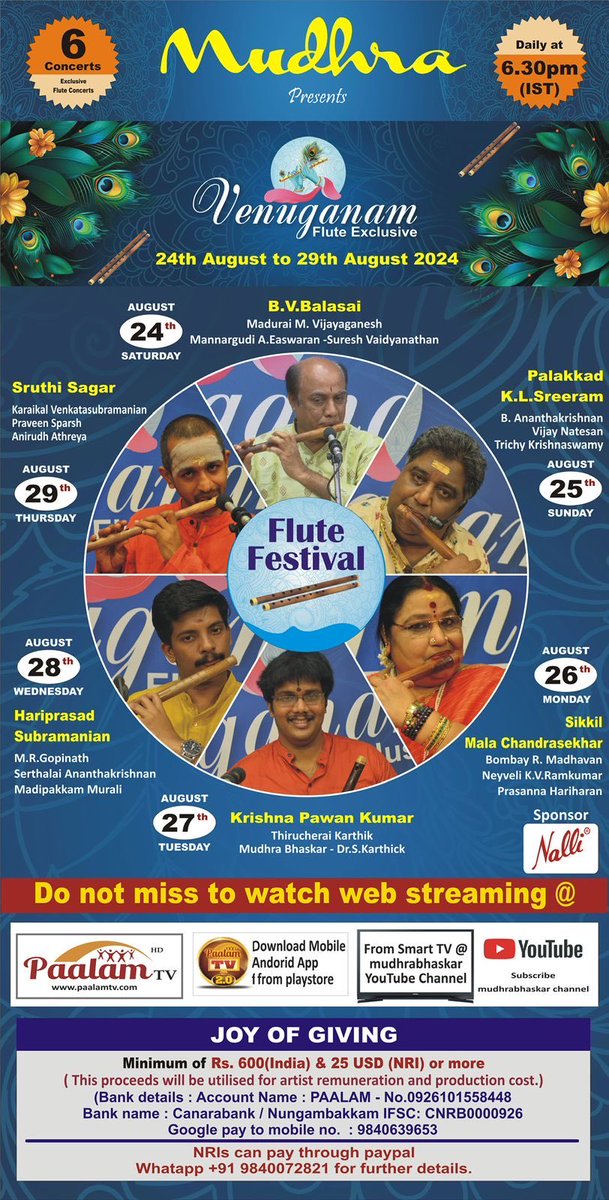 FluteHariprasad's tweet photo. #HariprasadSubramanian #FluteFestival #IndianFluteFestival #CarnaticFluteFestival #IndianClassicalFluteFestival #MudhraMusicFestival #MudhraFluteFestival https://t.co/zbI6BoQdCG