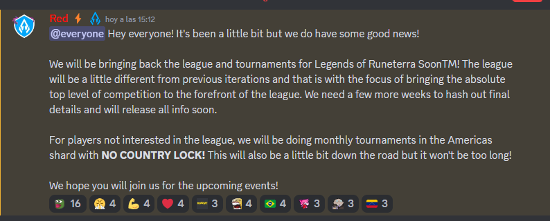 Santupea's tweet image. Great news in the voice of @IAmAegisRed about future @AegisEsportsLoR tournaments!

✅ The return of their League → More info, coming soon.
✅ Monthly @PlayRuneterra tournaments → AMER only.

#LOR #LegendsOfRuneterra
