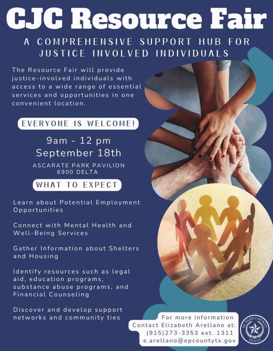 📣Here’s a great resource for justice involved families. Information on Employment, Mental Health, Housing, etc. will be provided.