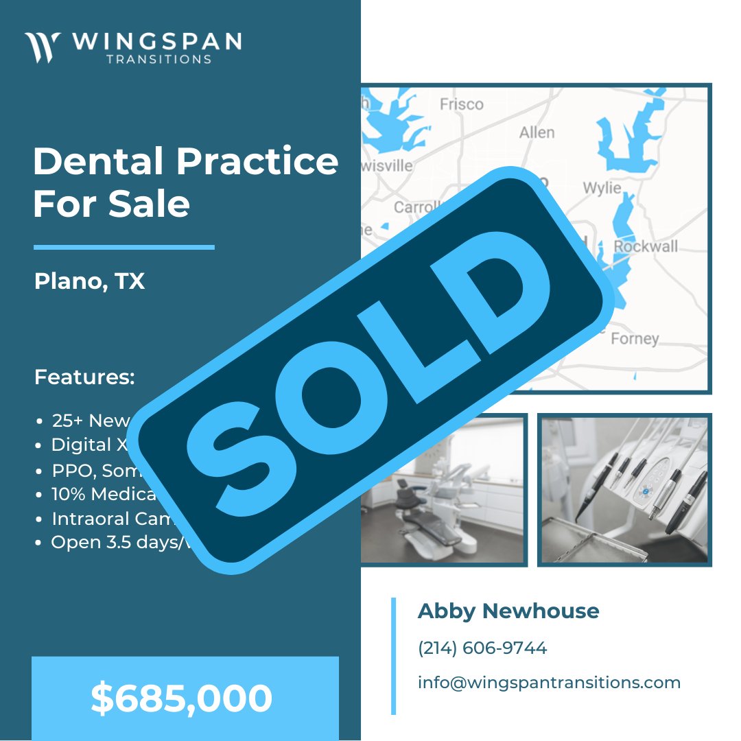 WingspanUSA's tweet image. #PlanoTX SOLD | Another successful #practicetransition! 🦷✨ At #WingspanTransitions, we&apos;re helping #dentists turn their practices into success stories. Ready to explore your options? #DentalPracticeSale #DentalBroker