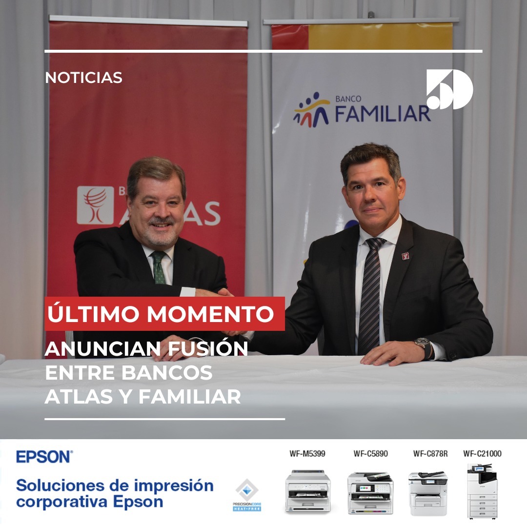5DiasPy's tweet photo. #URGENTE 

Atlas y Familiar anuncian fusión, creando un nuevo banco con un patrimonio de US$ 320 millones. Aprobación pendiente de accionistas y reguladores.  Se posicionarán como una de las fuerzas bancarias más importantes del Paraguay. https://t.co/H1K36LYmut