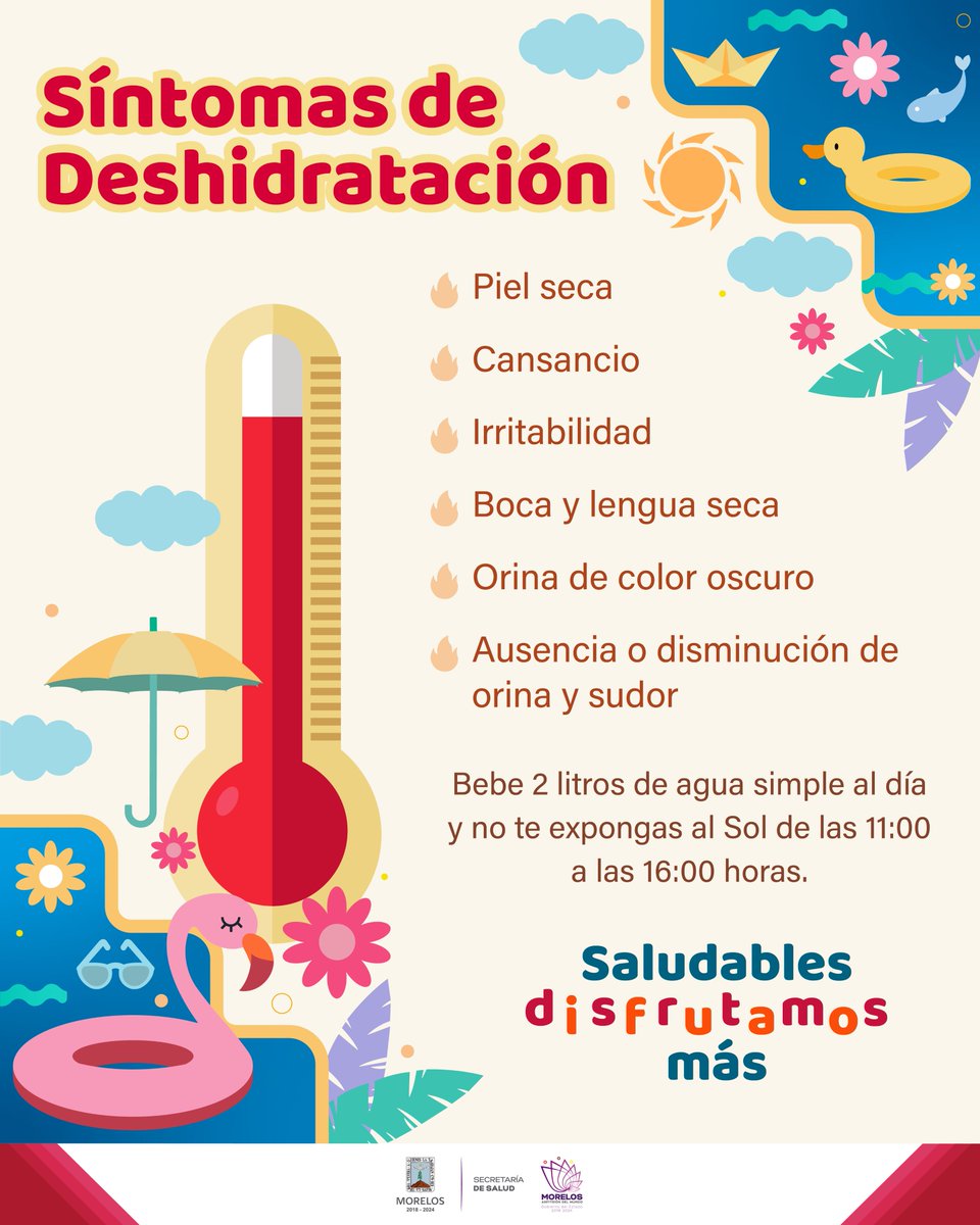 GobiernoMorelos's tweet photo. 🥵🫠🌡️ No esperes a tener #sed para beber #agua, ya que es un síntoma de #deshidratación.

💧 ¡Toma 8 vasos de #aguasimple a lo largo del día para el funcionamiento óptimo de tu organismo!

#BebeAgua

#Hidratación

#TemporadaDeCalor https://t.co/KxSGYwBJXX