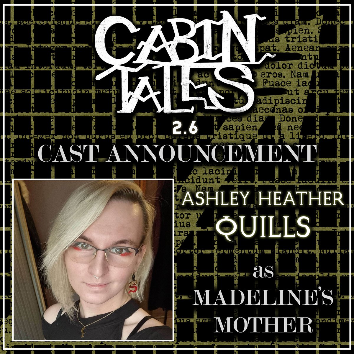 @JMarnocha <a href="/jaydenbarosvo/">Jayden Baros</a> <a href="/JadedLane/">Jade✨</a> <a href="/SolidusJJ/">Solid JJ @ MomoCon</a> Cabin Tales 2.6 features returning talents to the Cabin! Welcome back Nathan Wagner, Morgan Schneider, Dashawn Ricks and newcomer Ashley Heather Quills.

<a href="/mothballsva/">MothballsVA🏳️‍⚧️</a> <a href="/callmedashawn/">Dashawn Ricks 🎙️💜</a> <a href="/nathanwagner_vo/">nathanwagner.vo</a> <a href="/VoiceQuills/">🦋 voicequills.voice-quills.com 🦋</a>