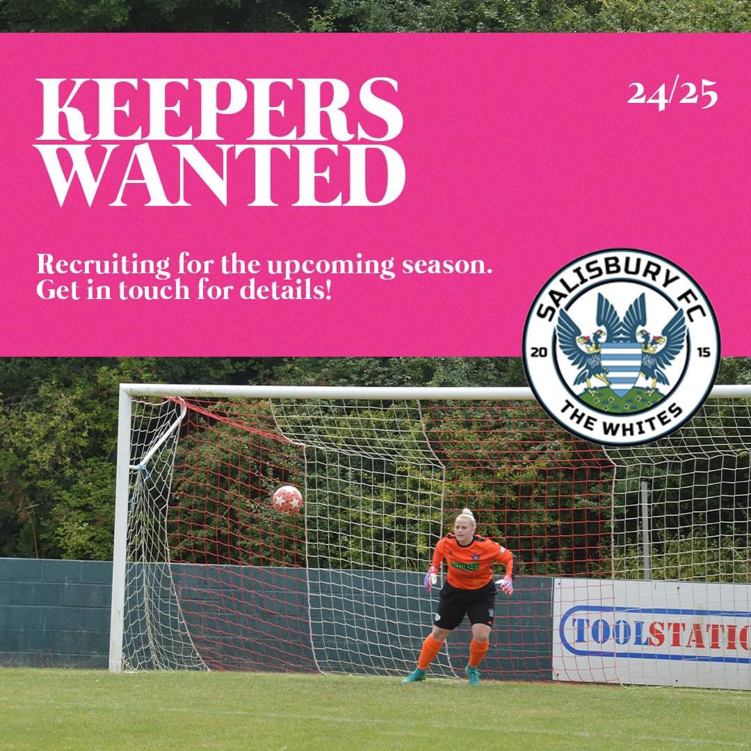 SalisburyWFC's tweet photo. 🧤KEEPERS!! We need you!🧤

Safe hands between the sticks? We’re on the look out for goalkeepers to join the squad.

DM us if you’re interested and join us at one of our open training sessions, ahead of the season ⚽️

#football #goalkeeper #womensfootball @WiltsCountyFA https://t.co/05HJVixEWq