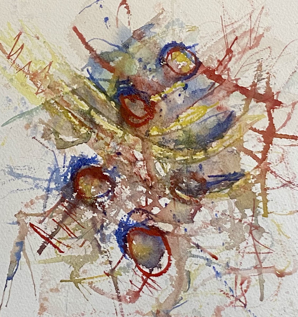 Not sure where its going. abstract watercolor first layer work in progress web vibrant colours red blue yellow green chaotic energy lines intersecting overlapping disarray fragmentation carcass destination unknown deconstructed layer groundwork development uncertainty exploration