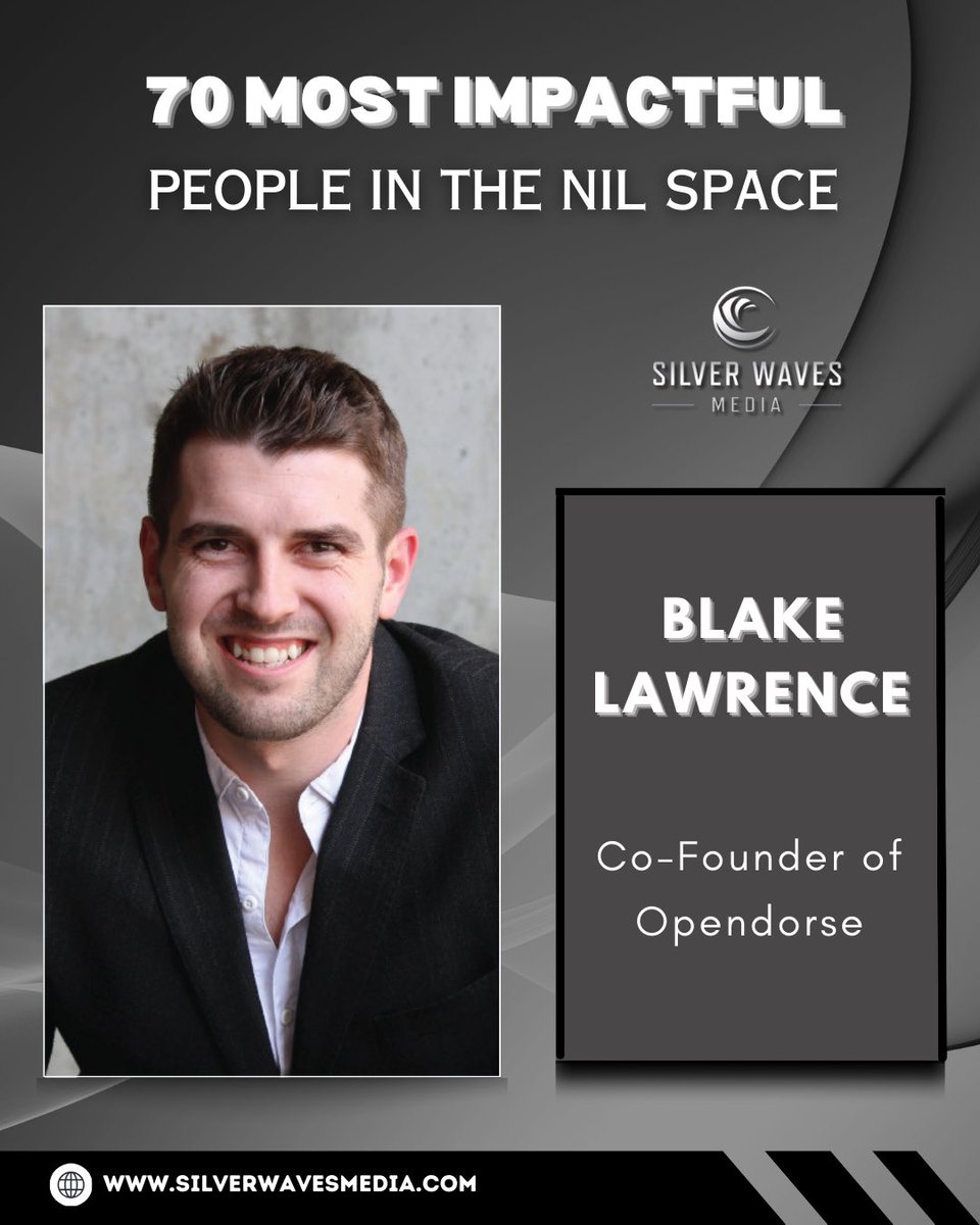 SilverWaveMedia's tweet photo. @adamjcook_ @campus_ink @nil_store @yumbrands @TheRecruitScoop @Cuse_MBB @Cuse @SyracuseU @AndrewPetcash @ProfluenceCap @austingwalton @bgreenwell23 @instagram @Meta Congratulations to the co-founder of Opendorse, Blake Lawrence, on being named to the 70 Most Impactful People in the NIL Space list.

@Blake_Lawrence 

https://t.co/v6CdqKh4jr https://t.co/GMp9tF9XWo