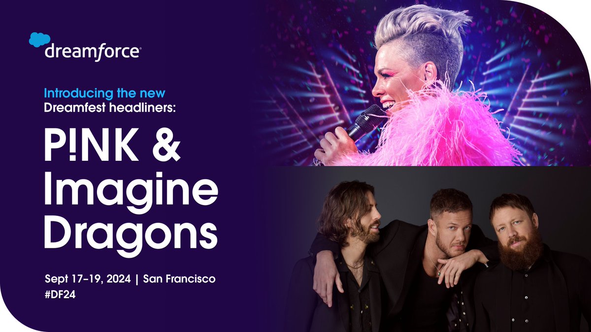 We're thrilled to announce the new Dreamfest headliners: <a href="/Pink/">P!nk</a> and @ImagineDragons! 🩷 🐉

Don't miss an amazing concert to raise money for <a href="/UCSFChildrens/">UCSF Benioff SF</a>. Register for #DF24: sforce.co/3Wrdsze

Due to unforeseen circumstances, Elton John is no longer able to perform.