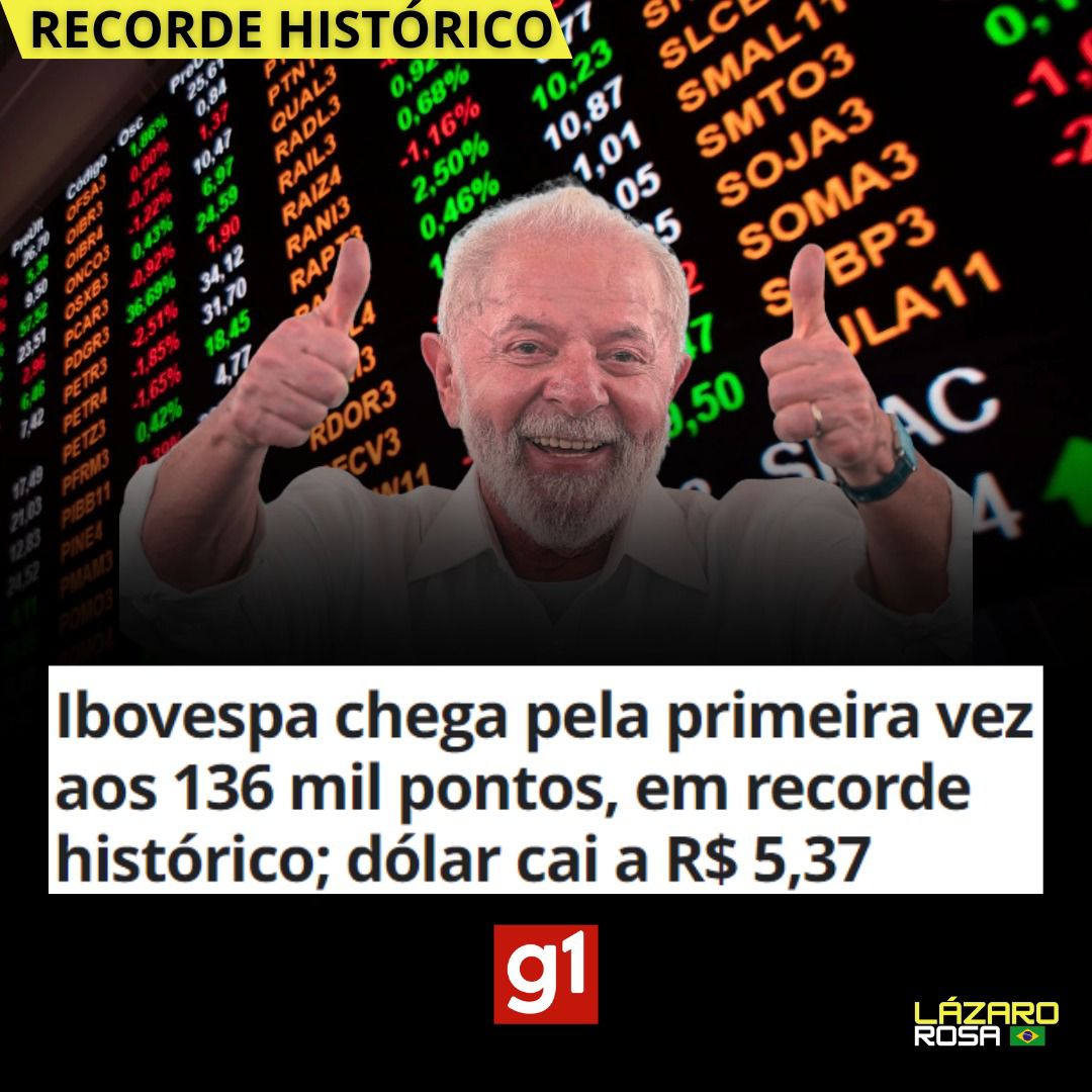 Mario2correa's tweet photo. E seguimos com mais um dia triste para os que torcem contra o país: Ibovespa passa dos 136 mil pontos e bate 𝐑𝐄𝐂𝐎𝐑𝐃𝐄 𝐇𝐈𝐒𝐓𝐎́𝐑𝐈𝐂𝐎. Dólar cai a R$ 5,38.

𝐄𝐅𝐄𝐈𝐓𝐎 𝐋𝐔𝐋𝐀 https://t.co/0TQD1wuu60