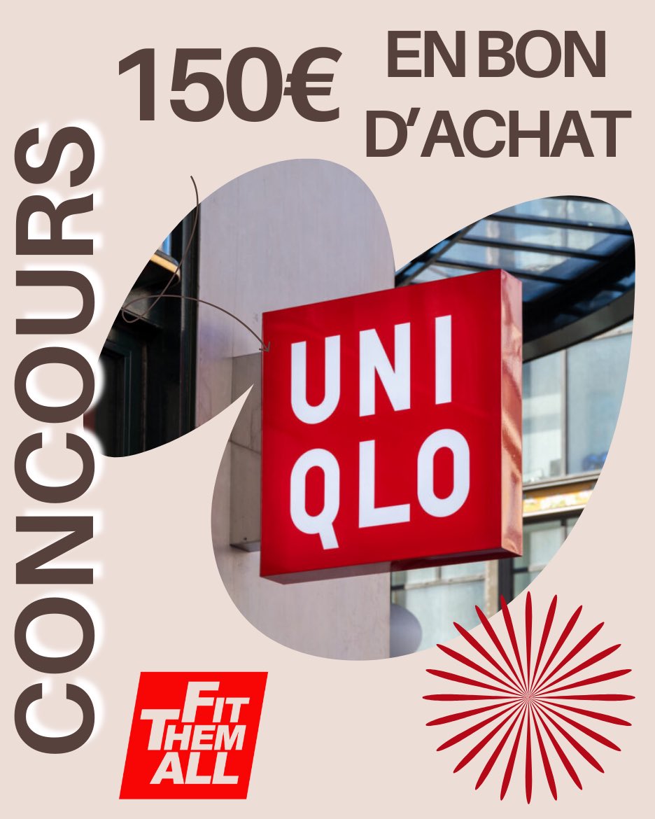 FitThemAll (@fitthemall) on Twitter photo 🎁 CONCOURS 🎁
Gagne ta carte cadeau de 150€ à dépenser chez Uniqlo pour la rentrée 🛍️
Pour participer:
- RT ce tweet
- Follow <a href="/FitThemAll/">FitThemAll</a> et <a href="/UNIQLO_France/">UNIQLO France</a>
Résultat le 2 Septembre ⏳
Bonne chance! 🎁 CONCOURS 🎁
Gagne ta carte cadeau de 150€ à dépenser chez Uniqlo pour la rentrée 🛍️
Pour participer:
- RT ce tweet
- Follow <a href="/FitThemAll/">FitThemAll</a> et <a href="/UNIQLO_France/">UNIQLO France</a>
Résultat le 2 Septembre ⏳
Bonne chance!