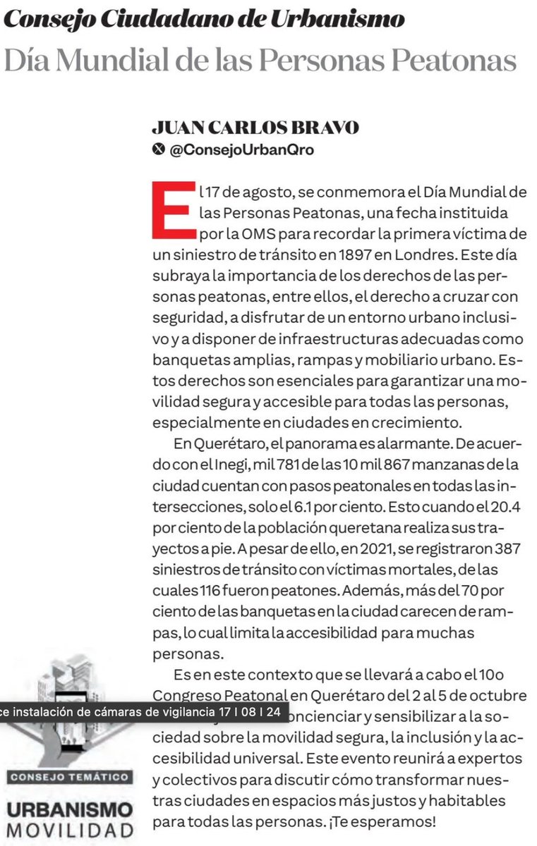 En vez de gestionar la introducción de  vehículos de altas velocidades en nuestras calles, hemos dedicado más de un siglo quitando espacios al caminar.

Les invitamos a leer más sobre el próximo Congreso Peatonal <a href="/CPeatonalMx/">Congreso Peatonal MX</a> que tendrá lugar en #Qro👇

aldialogo.mx/opinion/2024/0…
